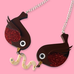 robins and worm laser cur necklace