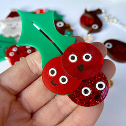 kawaii holly and berries brooch