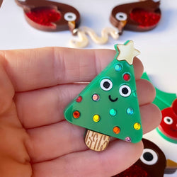 kawaii christmas tree brooch