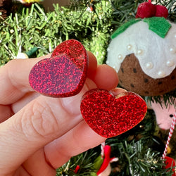 Red glitter heart earrings